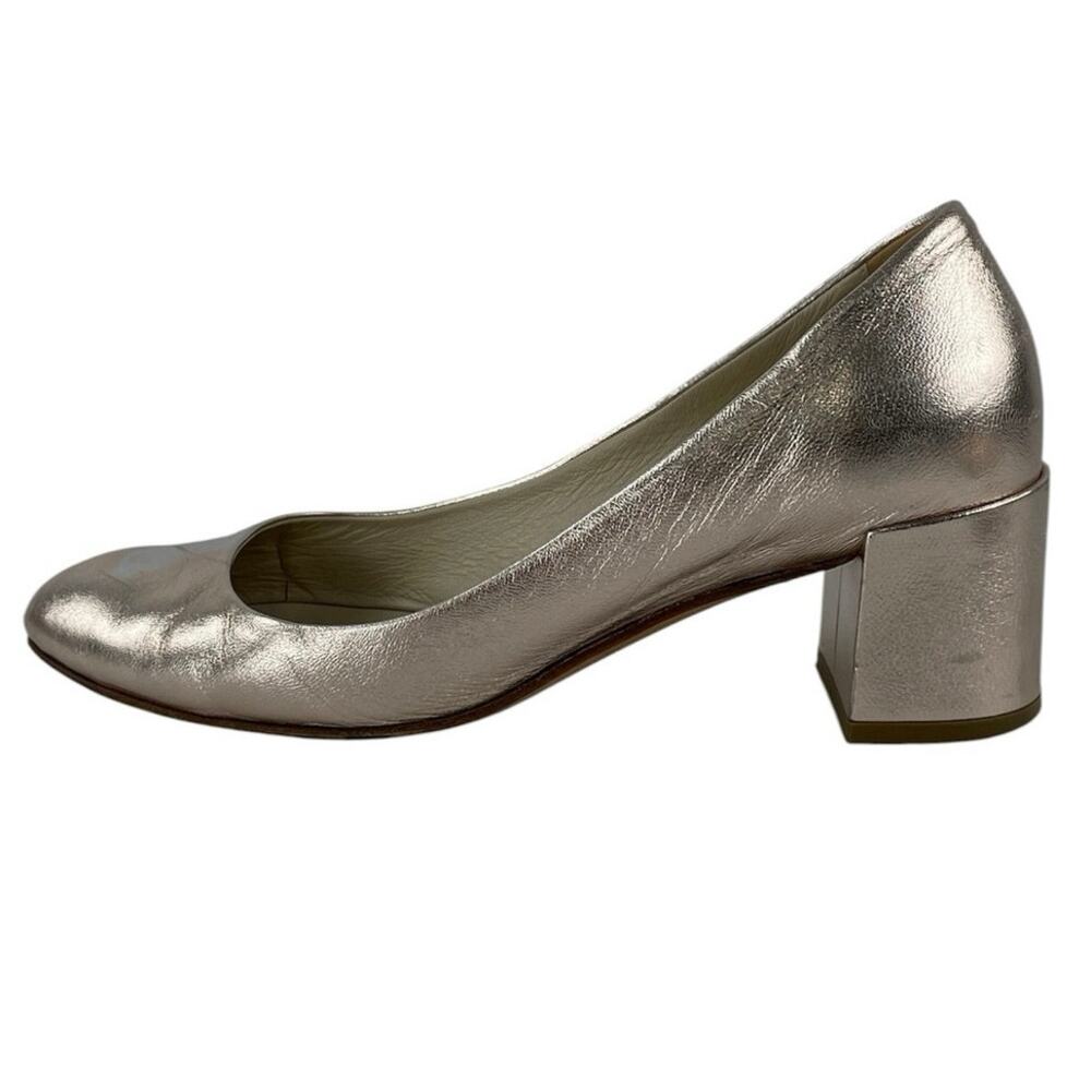 Sant M Brera Metallic Silver Slip On Round Toe Low Block Heels Pumps Shoes 36.5